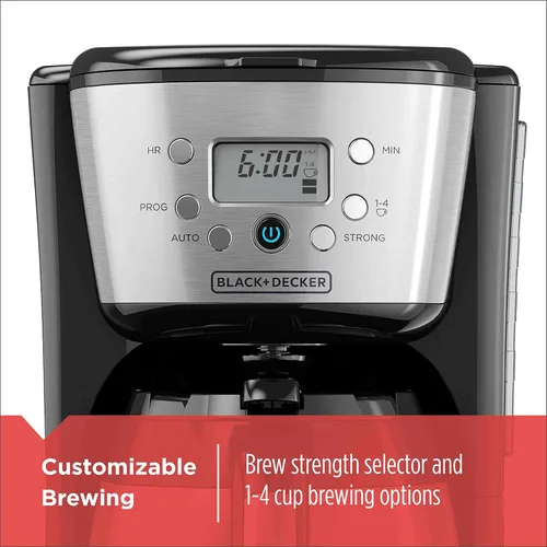 Vista 2 de Black+Decker CM2036SC - Cafetera térmica, 12 tazas, programable, controles digitales, negro y plateado