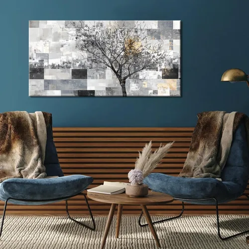 Vista 5 de LASMOND Arte de pared abstracto moderno de árbol para sala de estar, pintura en lienzo en blanco y negro, arte de pared grande de paisaje natural