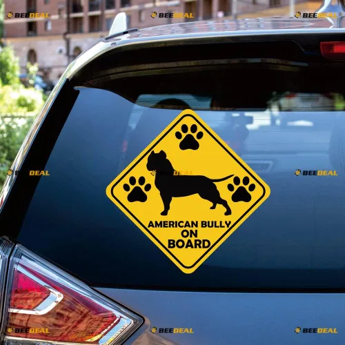 Vista 2 de American Bully On Board - Calcomanías de vinilo para perro, diseño de huellas de rombos, paquete de 2 reflectantes, 4 pulgadas, 6 pulgadas