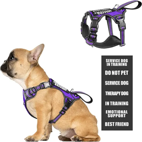 Vista 21 de Arnés para perro de servicio WINSEE sin tirones con 7 parches para perros, arnés reflectante para mascotas con asa acolchada y duradera