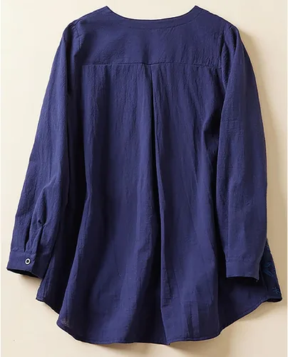 Vista 3 de Mayntop Blusa suelta de encaje de algodón y lino para mujer, manga larga, lisográfico