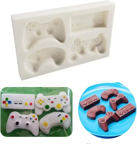 Vista 5 de HiParty Molde de fondant para pastel de controlador de juegos, 2 piezas, molde de silicona para dulces de chocolate para decoración de cupcakes