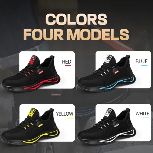 Vista 7 de GLANOUDUN Zapatos de punta de acero para hombre, zapatos de trabajo ligeros para hombres, zapatos de seguridad indestructibles para hombres, zapatos