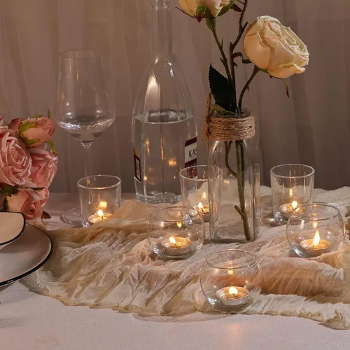 Vista 2 de DEVI 24 piezas Portavelas votivas de vidrio, portavelas de vidrio transparente para velas flotantes y luces de té, centros de mesa para bodas