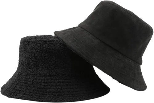 Vista 4 de Sombrero de pescador reversible de pana, unisex, de algodón, lona de sarga de algodón, sombrero de pesca solar 1#negro (reversible-negro)
