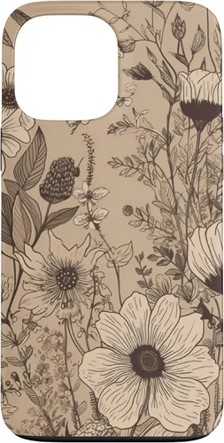 Vista 24 de Funda para iPhone 12 Pro Max Beige Tan Wildflower Floral Minimal Flower Boho