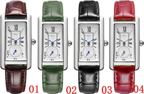 Vista 6 de Reloj de cuarzo para mujer, elegante, rectangular, con correa de cuero y corona de zafiro