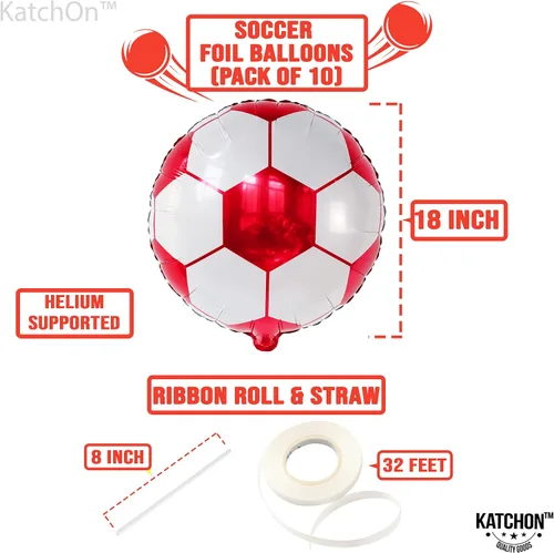 Vista 5 de Paquete de 20 globos metálicos de fútbol de 18 pulgadas, suministros de fiesta de cumpleaños de fútbol, globos redondos de papel de aluminio de bola