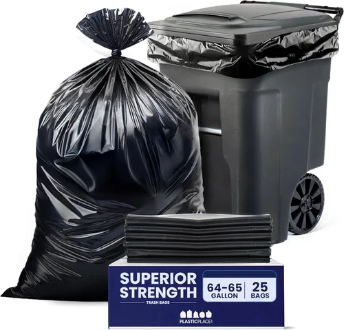 Vista 9 de Bolsas de basura de 64 galones para cubo, negras, 1,5 ml, 50 x 60, 50 bolsas) por caja