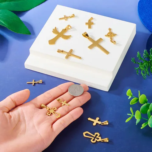 Vista 2 de Crafans Dijes de cruz de acero inoxidable con agujero grande Crucifijo Jesús Ankh Cruz colgante lateral para hacer joyas, manualidades de Pascua