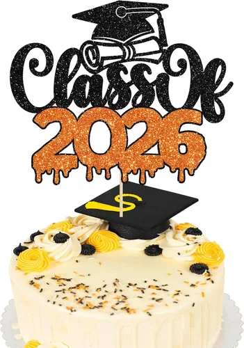Vista 34 de 1 pieza de decoración para tartas con tapa de graduación con purpurina para la clase de 2026, decoración de pastel de graduación para graduación