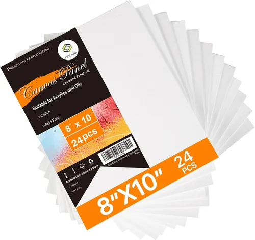 Vista 8 de CONDA Tableros de lienzo para pintura, 8 x 10 pulgadas, paquete de 12, paneles de lona 100% algodón, lienzos blancos en blanco, imprimados, sin
