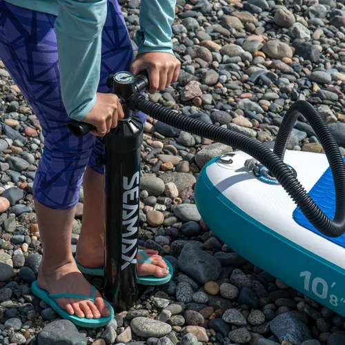 Vista 4 de Bomba de mano SUP Max 27 PSI, peso ligero para llevar, bueno para todas las tablas de remo inflables y barcos inflables