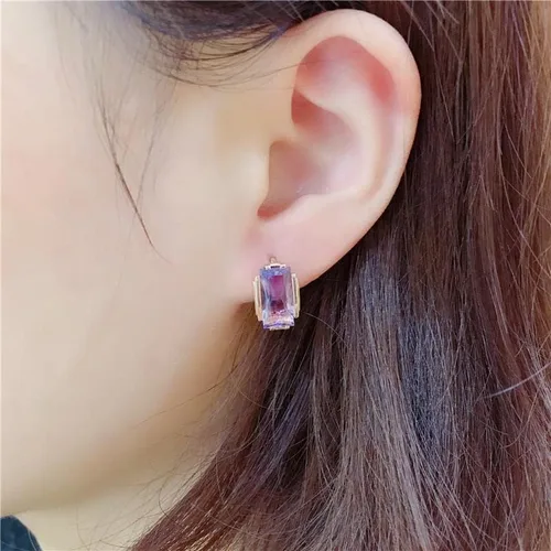 Vista 5 de SAGEKING 2024 New 585 Purple Gold Plated 14K Rose Gold Inlaid Square Amethyst Earrings For Women Romantic Engagement Jewelry Fashion Accessories