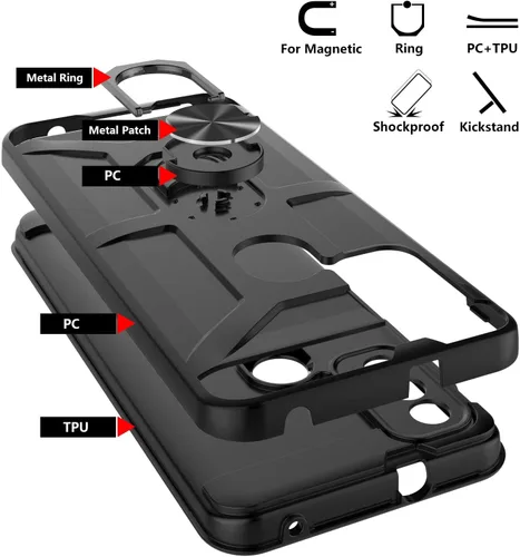 Vista 4 de Jeylly Funda para Moto G Pure con [Paquete de 2] Protector de Pantalla HD, [Grado Militar] Soporte de Anillo Resistente de Servicio Pesado Defensor