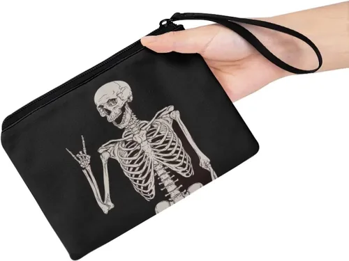 Vista 4 de Babrukda Bolsa de monedero para mujeres y niñas, bolsa de cambio, bolsa de maquillaje pequeña, Novedad de calavera, Moderno