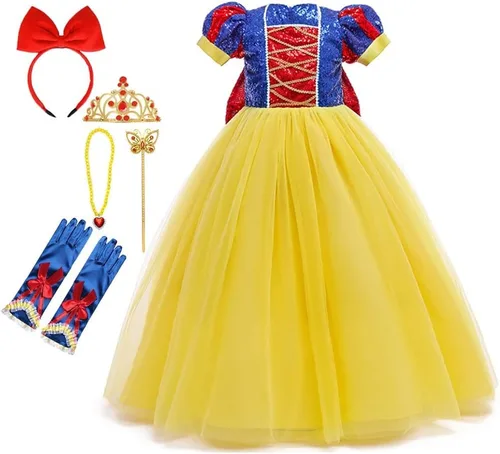 Vista 20 de HIHCBF Disfraz de princesa blanca como la nieve para niñas, cumpleaños, Navidad, Halloween, carnaval (con accesorios)