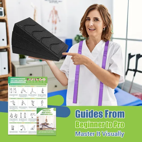 Vista 3 de ODCPN Squat Wedge Block, 5 Adjustable Angles Slant Board for Calf Stretching with Stretching Strap & Poster, 520 LBS Heel Elevated Squat Wedge