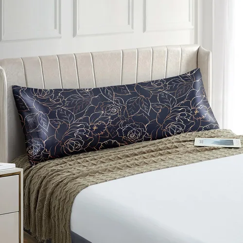 Vista 25 de EXQ Home - Funda de almohada de satén para cuidar el cabello y la piel, tamaño estándar, de seda con estampado negro, juego de 2 fundas con cierre