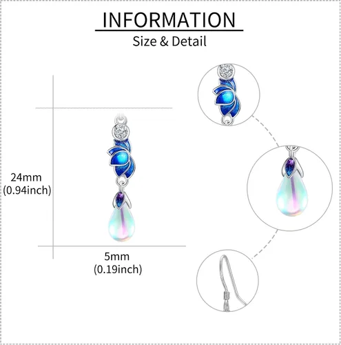 Vista 5 de Pendientes de loto de plata de ley 925 con piedra lunar de loto, aretes colgantes de gota de loto para mujer, regalos, Plata de ley