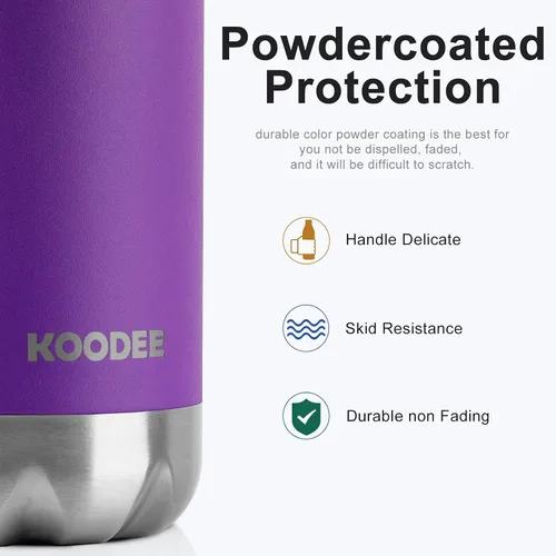 Vista 4 de koodee Botella de agua aislada de acero inoxidable de 9 onzas, doble pared, al vacío, con forma de cola, a prueba de fugas, botella de agua Negro