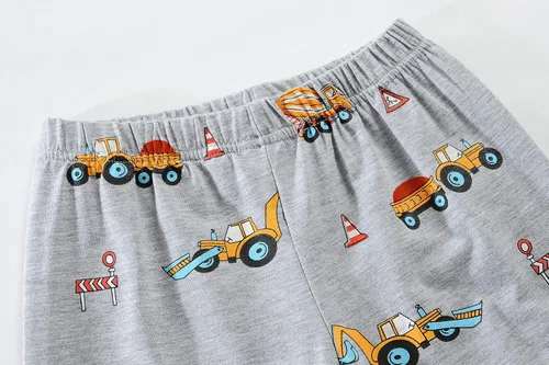 Vista 7 de Little Hand Pijamas de dinosaurio para niños pequeños, pijamas de verano con diseño de camión y excavadora, conjuntos cortos de 2 a 7 años