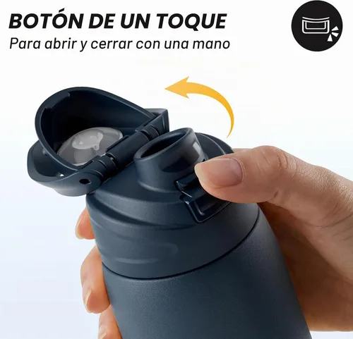 Vista 3 de FJbottle Botella de agua aislada de acero inoxidable, 24 onzas, sin popote, botella de agua deportiva a prueba de fugas con asa ajustable para Azul