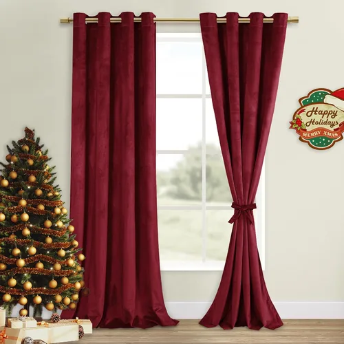Vista 47 de DWCN - Juego de 2 paneles de cortina de terciopelo con ojales negros, tratamiento de ventanas con aislamiento térmico, apilables, decoración moderna