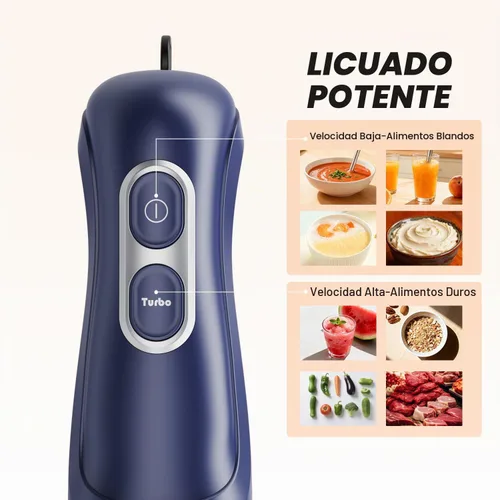 Vista 2 de Turelar Licuadora de inmersión con cable de 400 W, 2 velocidades Azul marino