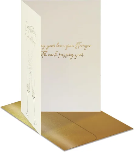 Vista 2 de Better Office Products Tarjeta de felicitación de boda con lámina dorada y plateada metálica, sobre brillante dorado, tamaño clásico de 5 x 7