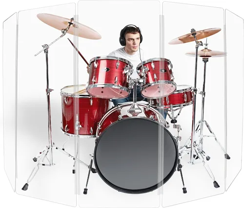 Vista 16 de PENNZONI Drum Shield de 5 pies con bisagras de plástico, viene con 3 paneles para tambor y bisagras de plástico, paneles de acrílico transparente