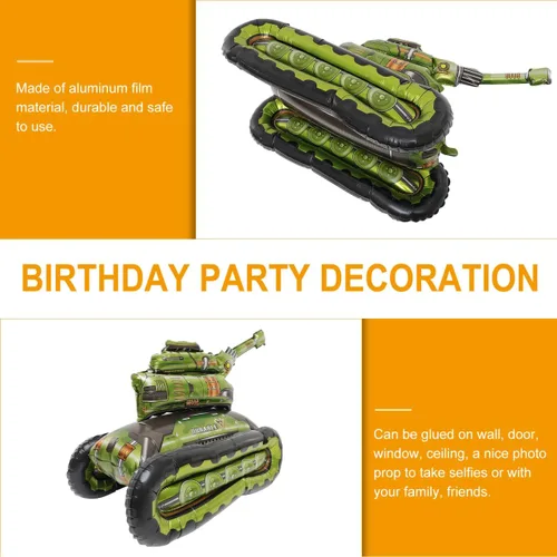 Vista 4 de Toddmomy Globos de papel de aluminio con diseño de tanque militar, globos de camuflaje, globos de construcción, globos inflables para decoraciones