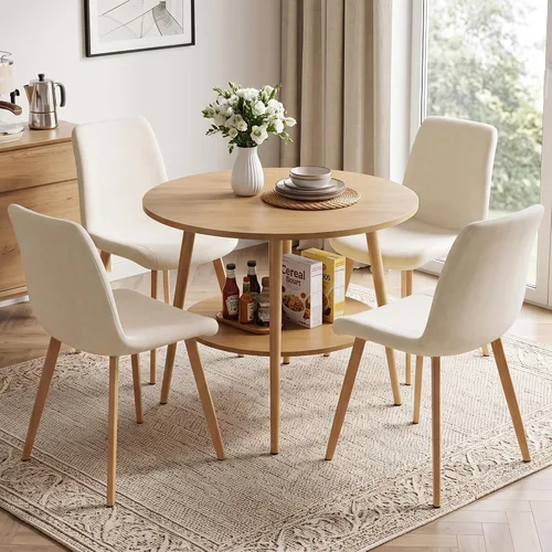 Vista 13 de HIPIHOM Farmhouse Round Oak Dining Table, 31.5 Inch Steel Legs for 2-4