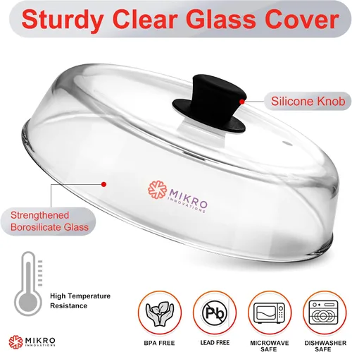Vista 4 de Cubierta de vidrio para salpicaduras de microondas para plato de alimentos, resistente protector de salpicaduras de vidrio de borosilicato