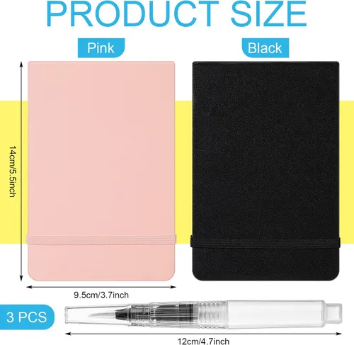 Vista 3 de Teling 2 piezas de cuaderno de bocetos de acuarela con 3 rotuladores de pincel, papel de 140 lb/300 g/m², pequeño diario de acuarela portátil