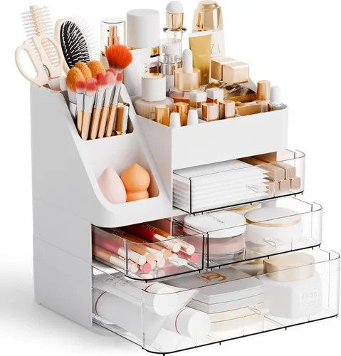 Vista 12 de Yieach Organizador de maquillaje de encimera para tocador, baño, tocador, organizador grande de almacenamiento de maquillaje y organizador