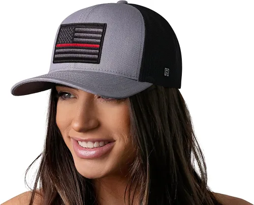 Vista 4 de HAKA Sombrero de la bandera estadounidense, sombrero de camionero de Estados Unidos para hombres y mujeres, gorra de béisbol ajustable, malla a