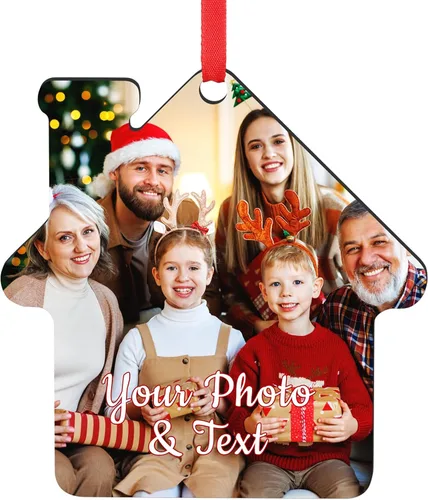 Vista 29 de Paquete de 4 adornos de Navidad personalizados 2025 de cerámica personalizada con foto y texto para decoración de árbol de Navidad, primera Navidad