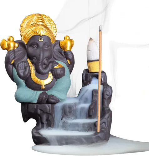 Vista 9 de Mini estatua de Ganesha, estatua de Ganapati Ganesh en soportes de incienso, ídolo de Ganpati, estatua de Ganesha, figura de Ganesha, Dios elefante