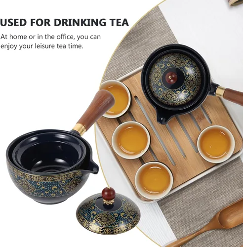 Vista 8 de Tetera de cerámica china clásica porcelana china gongfu juego de té de cerámica de rotación 360 con colador de té para té de hojas sueltas