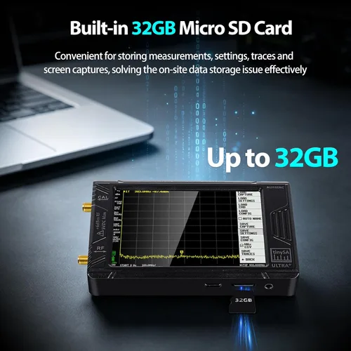 Vista 6 de AURSINC Analizador de espectro TinySA Ultra+ ZS406, 4.0 pulgadas, 100 kHz-5.4 GHz, analizador de frecuencia portátil con tarjeta de 32 GB, HW