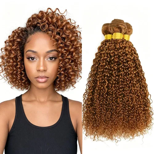 Vista 269 de P4613 Cabello humano rizado onda profunda marrón y paquetes mixtos 8 10 12 P4613 Ombre Marrón-Rubio-DP