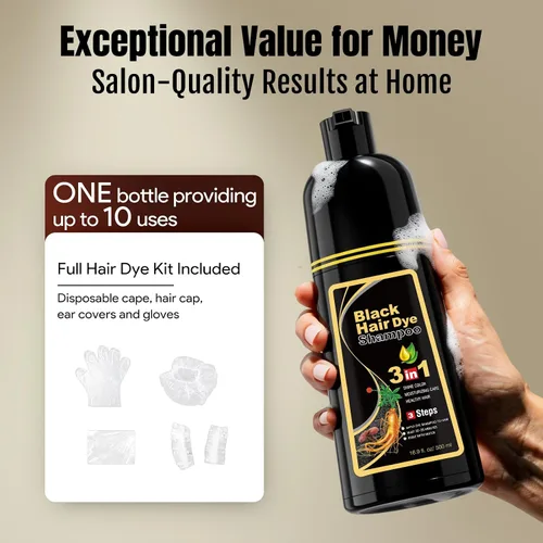 Vista 6 de BOJICA Champú 3 en 1 de tinte de cabello negro para cabello canoso Cobertura instantánea completa de canas, duración de 3 a 4 semanas, incluye
