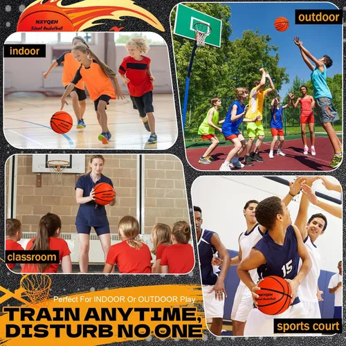 Vista 7 de Balón de baloncesto silencioso tamaño 7 y tamaño 3 - Paquete no deformable, nuevo peso mejorado de 600g, balón de baloncesto sin aire ranurado