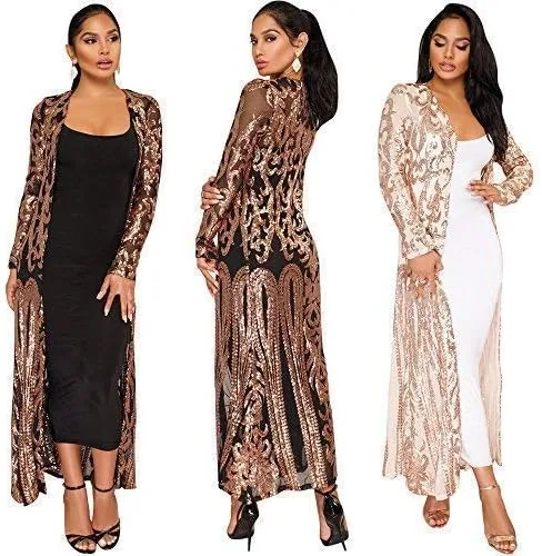 Vista 2 de Women Totem Sequin Applique Long Sleeved Perspective Ankle Length Cardigan Cloak