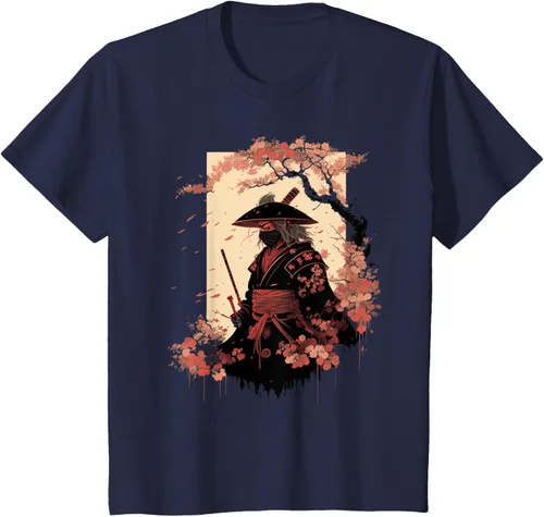 Vista 51 de Camiseta estética vintage samurái de arte japonés samurái retro cereza, Negro