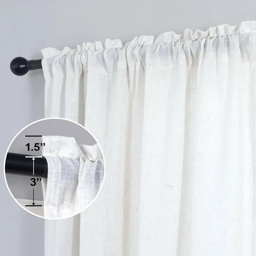 Vista 120 de KOUFALL Juego de 2 cortinas de puerta francesa, cortinas de lino para puerta/ventana, cortina transparente boho para cristal lateral delantero