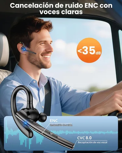 Vista 2 de New Bee Auriculares Bluetooth V5.1 72H Hablar Time Dual Mic con botón de silencio para negocios, auricular Bluetooth inalámbrico manos libres