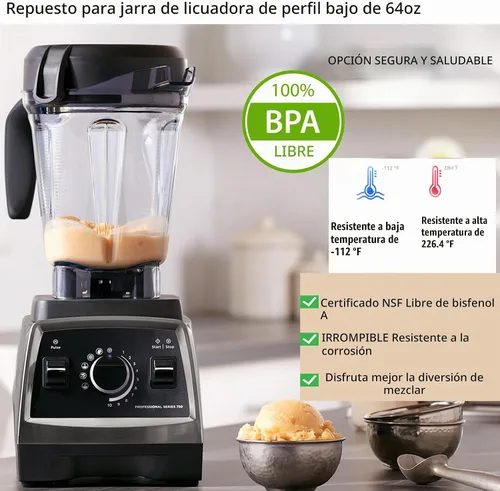 Vista 3 de Licuadora Jarra de 64 oz de bajo perfil, compatible con Vit 780 750 7500 5000 5200 Vm0102 Vm0103 Vm0197 E310 Professional/Comercial/Classic Series