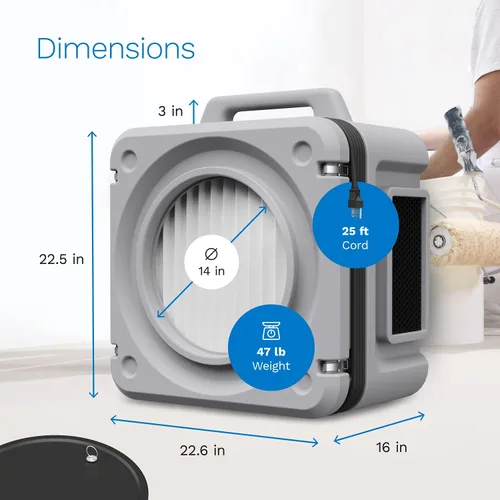 Vista 6 de hOmeLabs Depurador de aire portátil con filtración de 3 etapas, máquina de aire negativo apilable para uso industrial y comercial, limpiador de aire